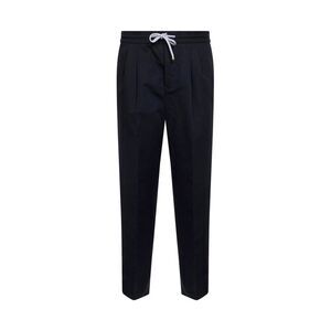 Brunello Cucinelli Men Navy Blue Linen And Cotton Drill Leisure Fit Trousers
